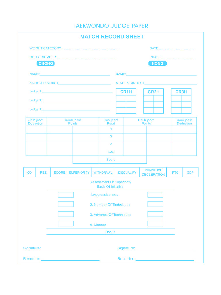 Taekwondo Judge Paper_blue | PDF