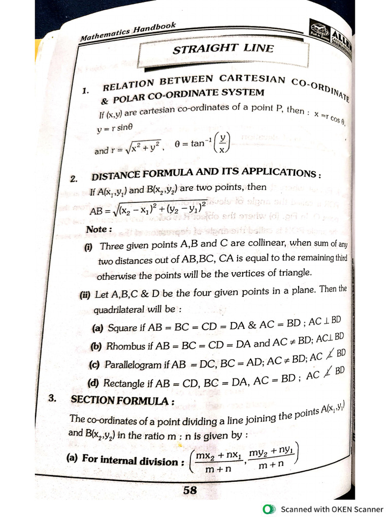 Straight Line Short Notes | PDF