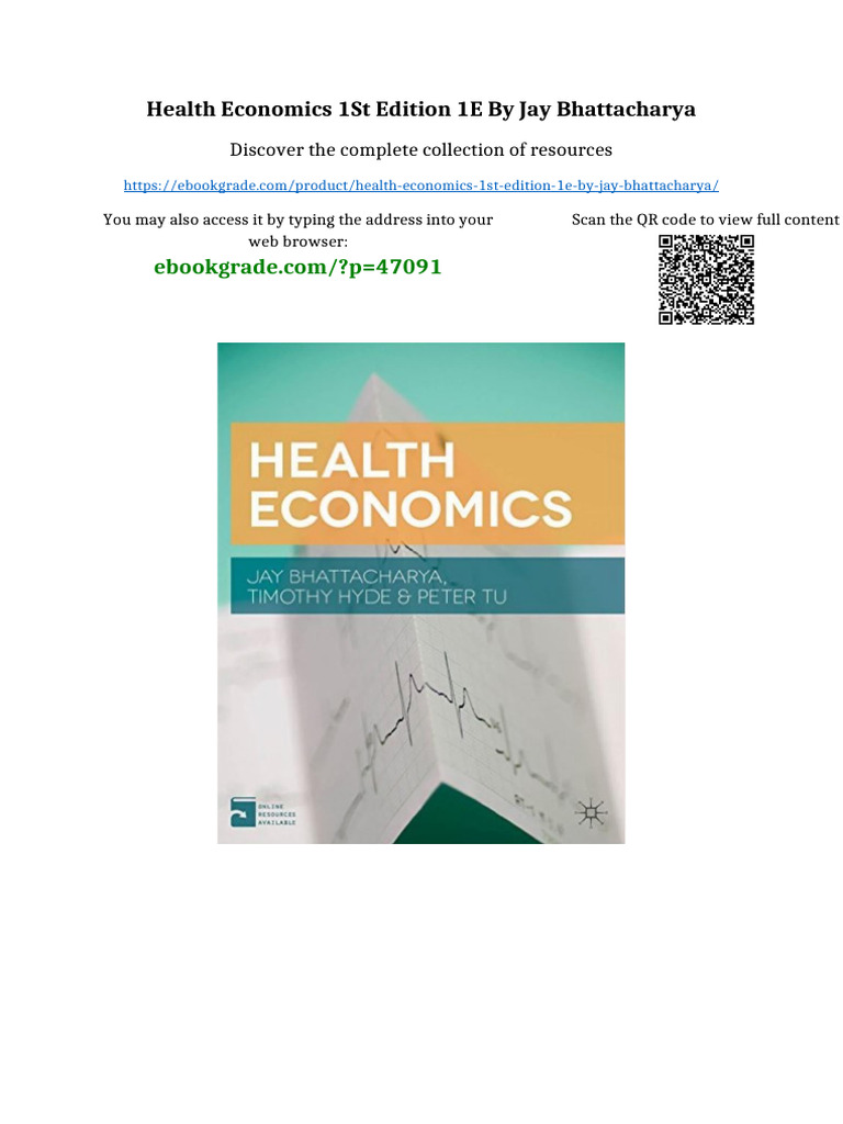 Health Economics 1st Edition 1e by Jay Bhattacharya digital version 2025 | PDF | Property