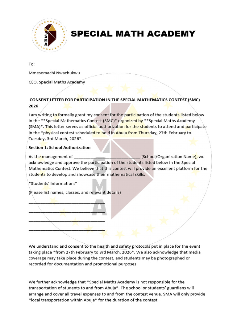 Consent Form For SMC 2026. | PDF