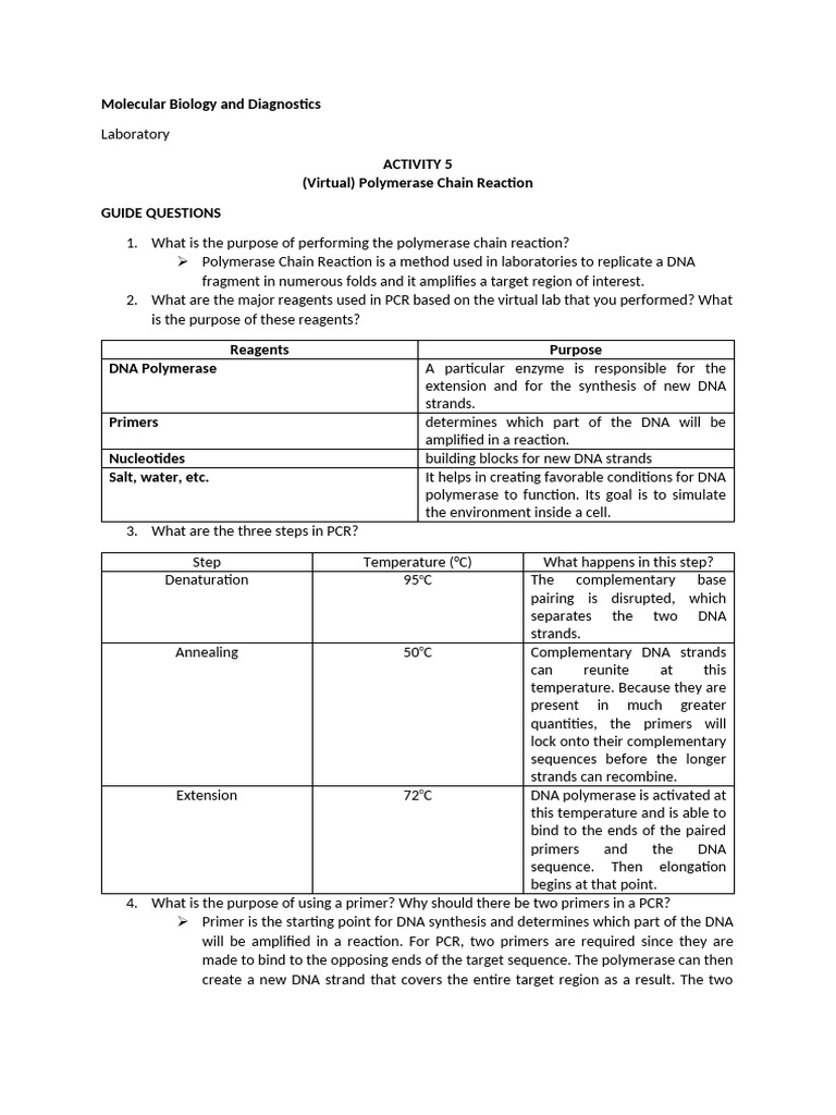 Activity 5 Pcr (Autorecovered) | PDF | Polymerase Chain Reaction ...