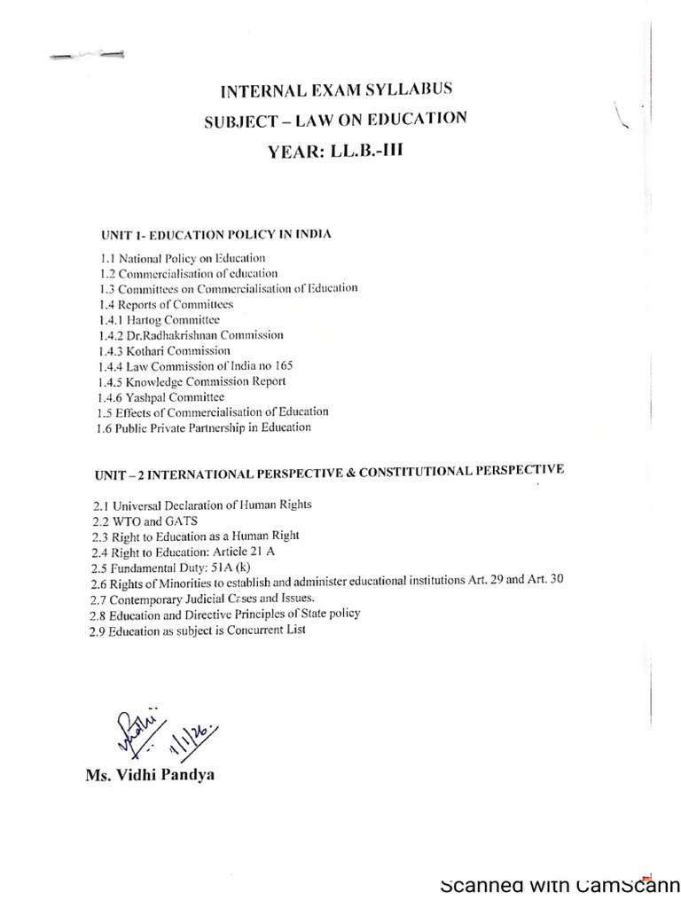 Third LLB Internal Exam Syllabus | PDF