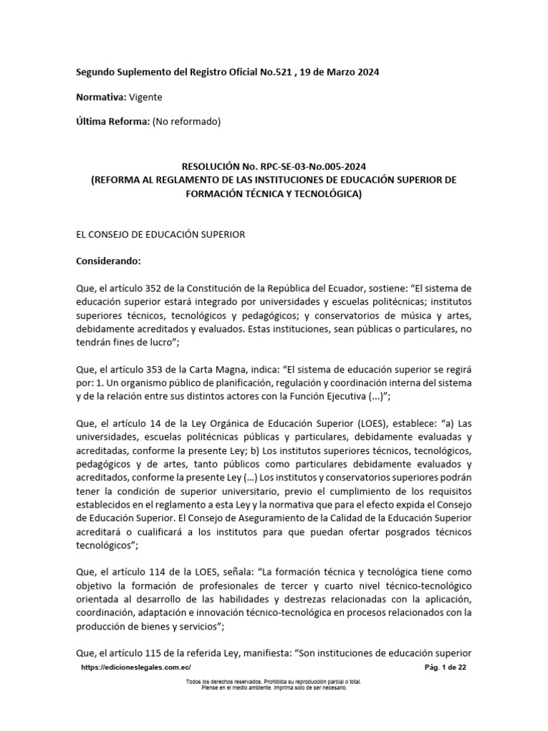 Reglamento de La Instituciones de Educación Superior de Formación ...