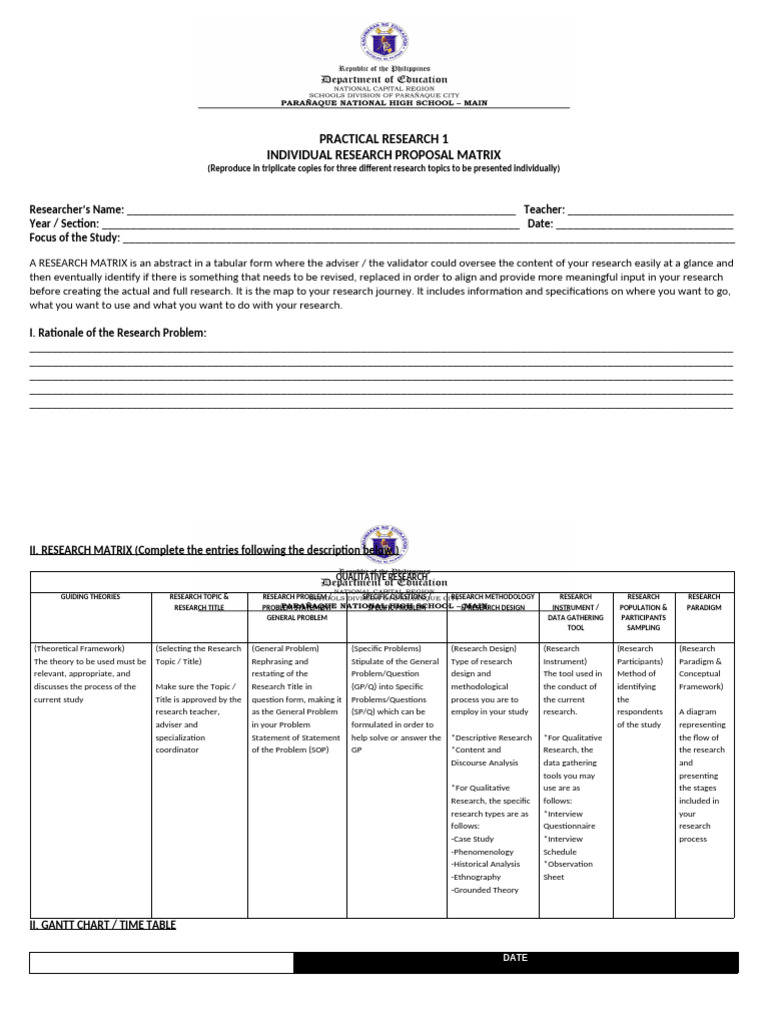 Individual Research Proposal Matrix | PDF | Qualitative Research ...