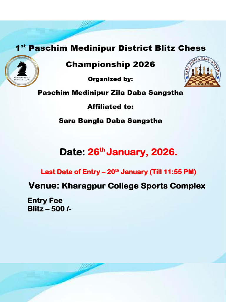 11th Paschim Medinipur District Chess Championship 2026 Blitz | PDF | Chess