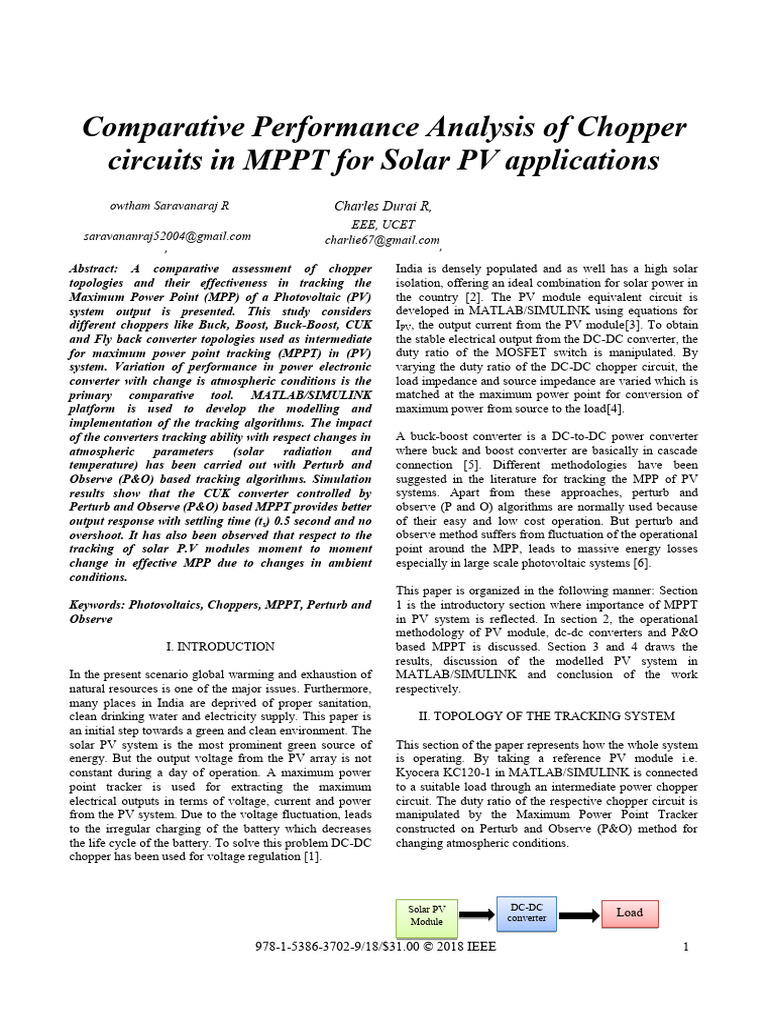 Comparative Performance Analysis of Chopper Circuits in MPPT for Solar ...