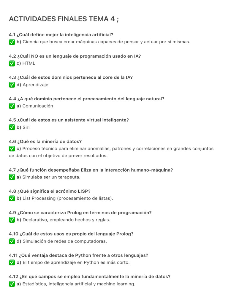 Actividades Finales Tema 4 ; | PDF | Inteligencia artificial ...