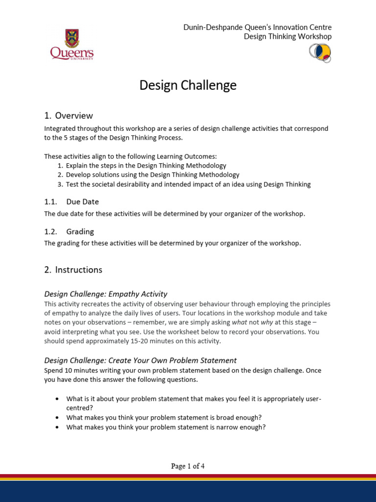 Design Thinking Workshop - Design Challenges | PDF | Design Thinking ...