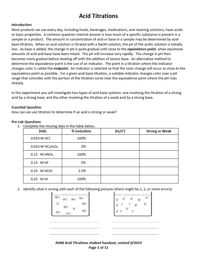 Acid Titrations - Student PDF | PDF | Titration | Chemistry