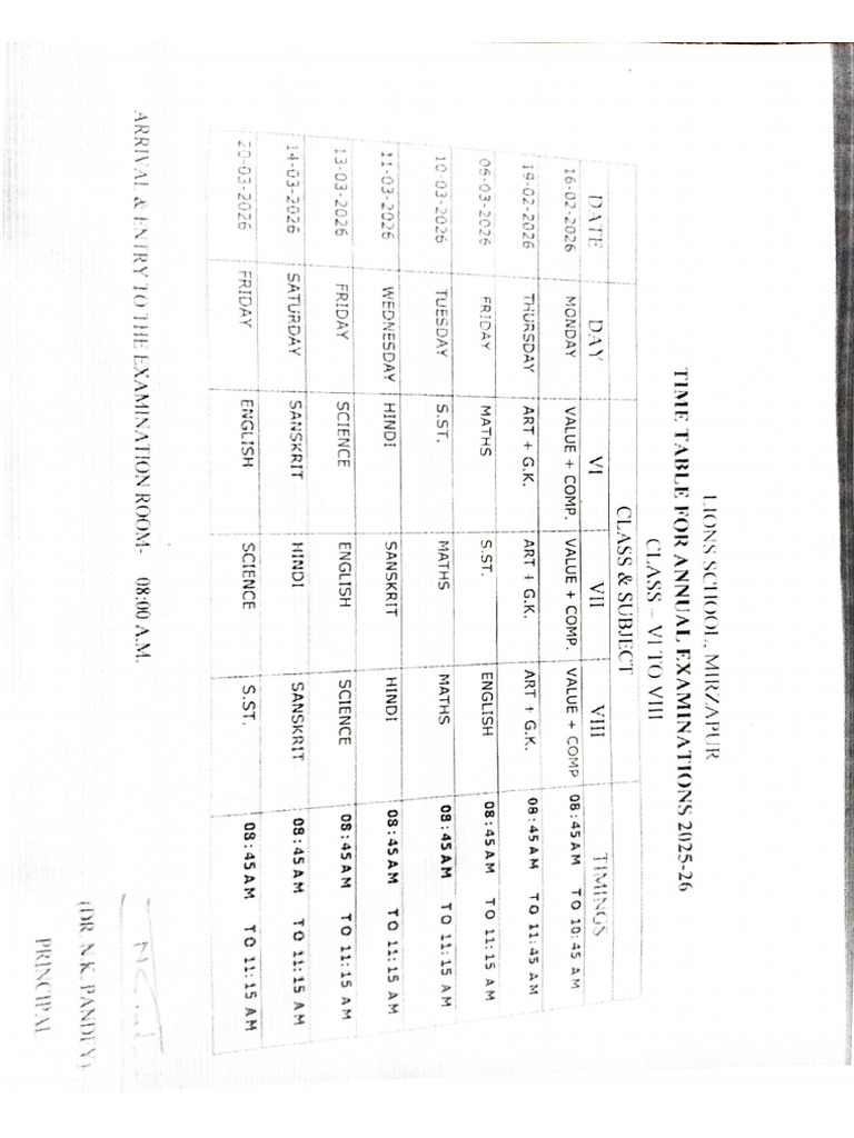 Annual Exam Time Table | PDF