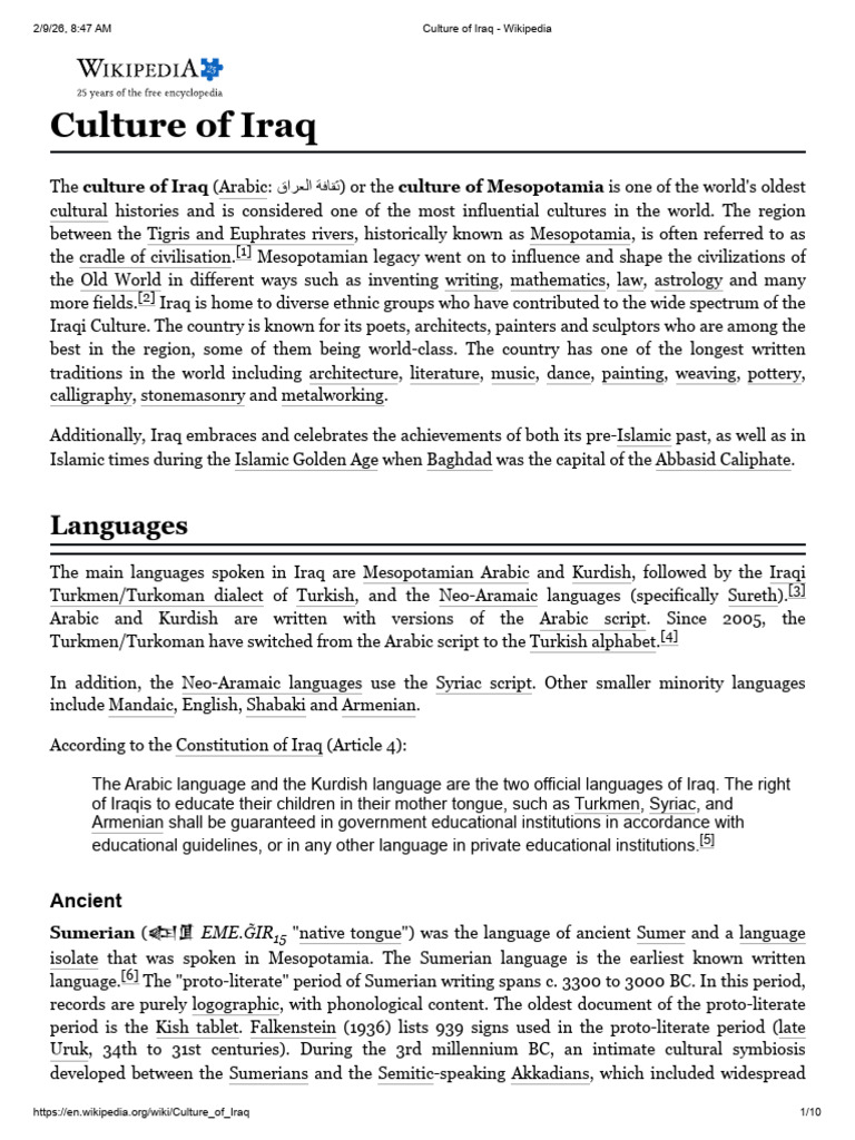 Culture of Iraq - Wikipedia | PDF | Iraq | Sumer