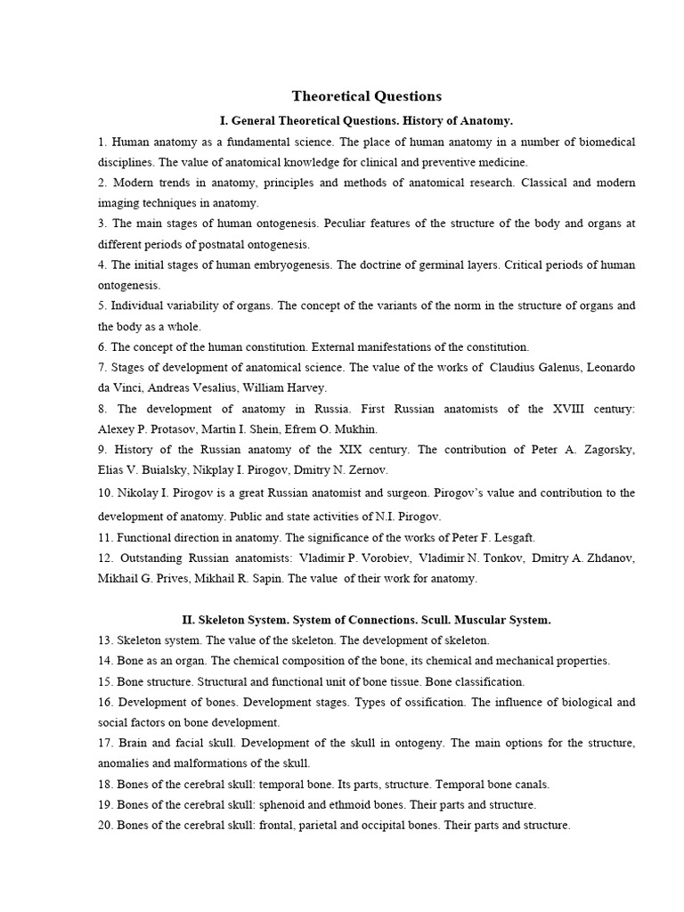 Theoretical Questions | PDF | Brainstem | Skull