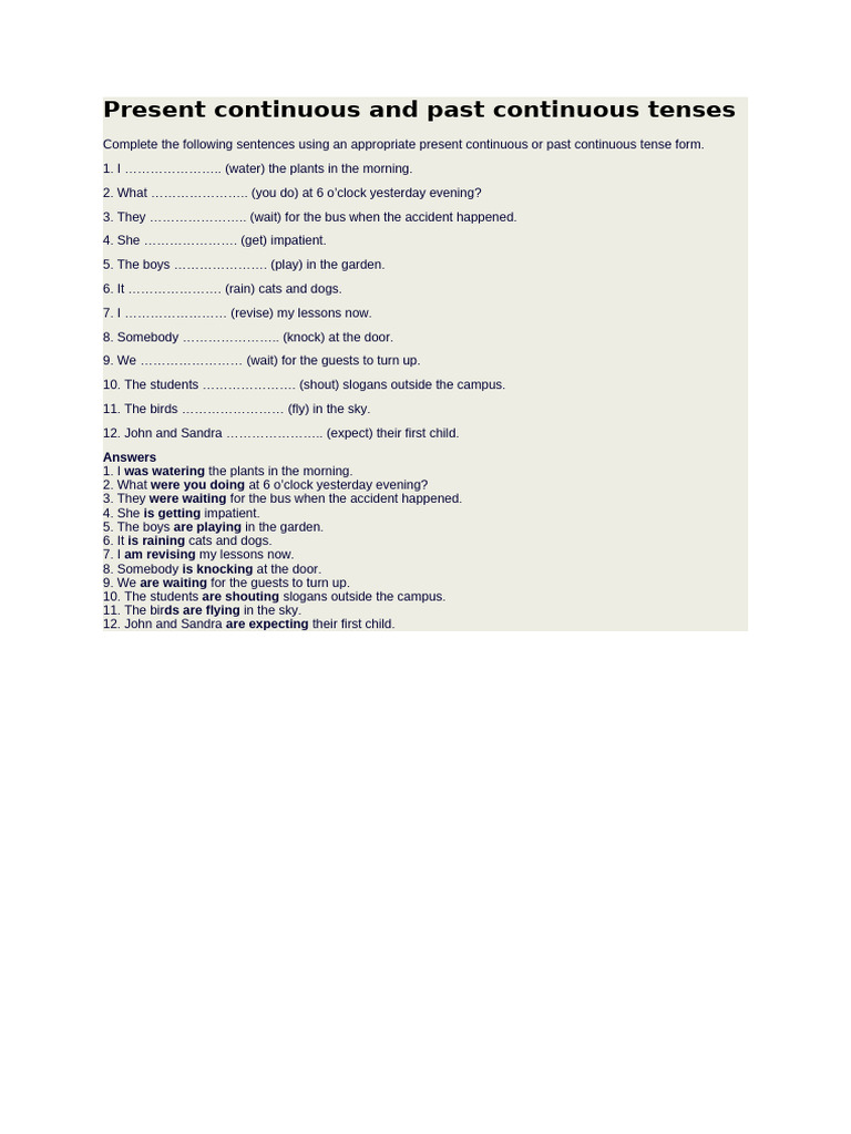 Present Continuous and Past Continuous Tenses | PDF