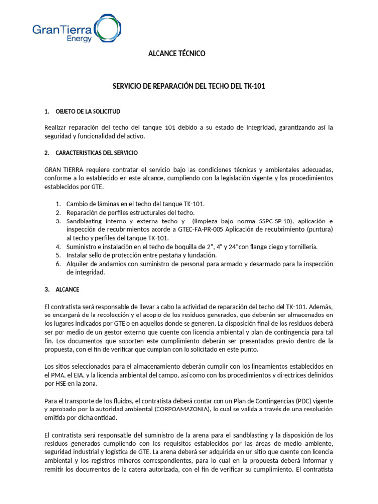 Alcance tecnico reparación techo TK-101 Dic 23 | PDF | Soldadura ...