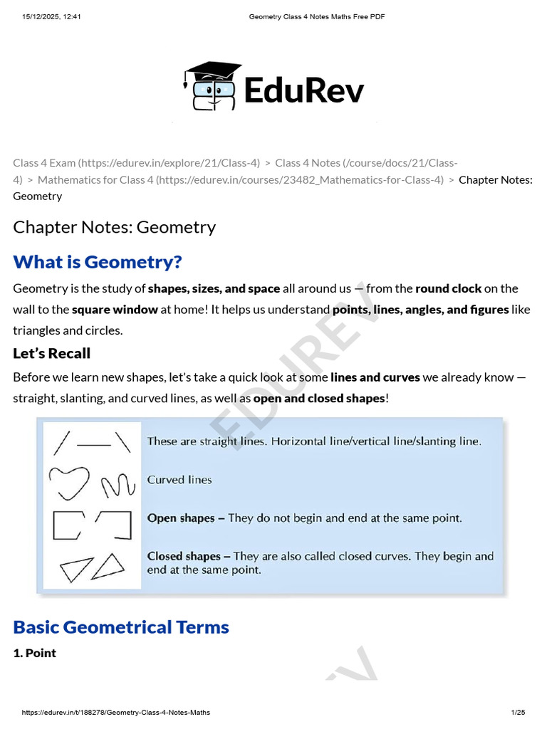 Geometry Class 4 Notes Maths Free PDF | PDF | Rectangle | Circle