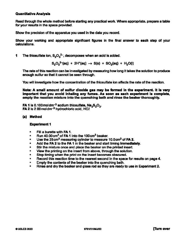 Rate of Reaction Practical 1 | PDF