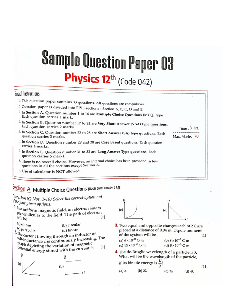 Physics Sample Paper 3 | PDF