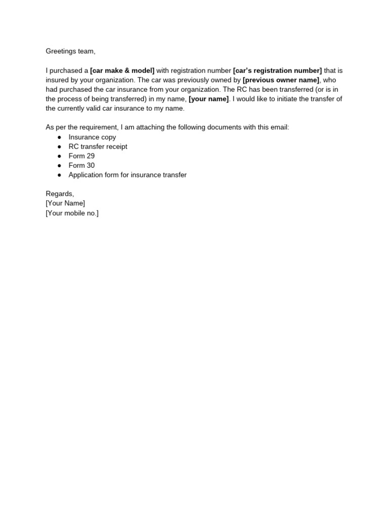 Car Insurance Transfer Format | PDF