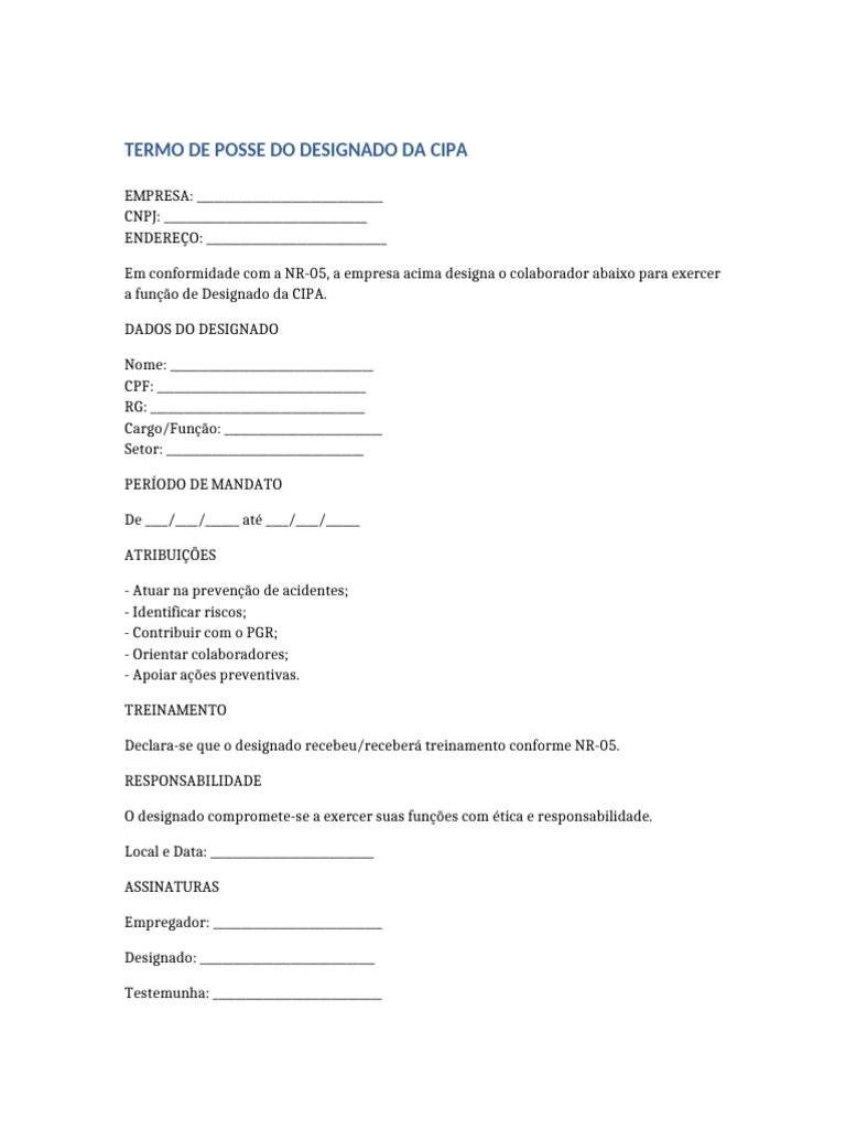 Termo Posse Designado CIPA | PDF