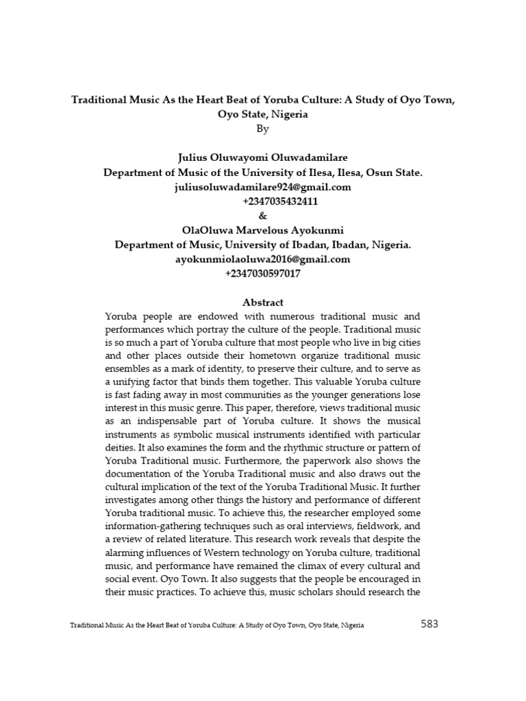 34. Traditional Music as the Heart Beat of Yoruba Culture a Study of ...
