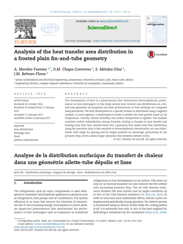 Analysis of the heat transfer area distribution in a frosted plain fin ...