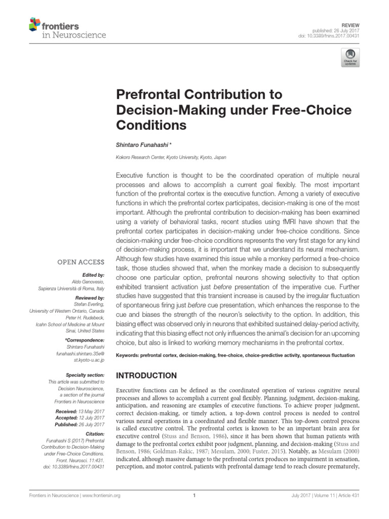 Prefrontal Contribution To | PDF | Decision Making | Prefrontal Cortex