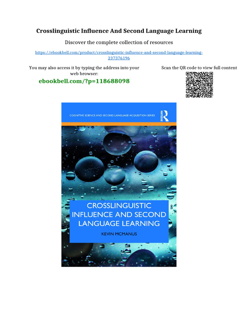 Crosslinguistic Influence and Second Language Learning Digital Version ...