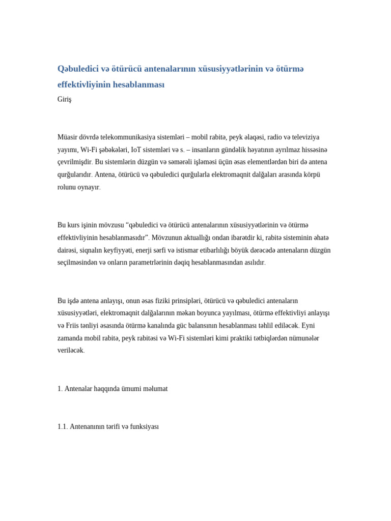 Kurs Isi Qebul Ve Oturucu Antenalar | PDF