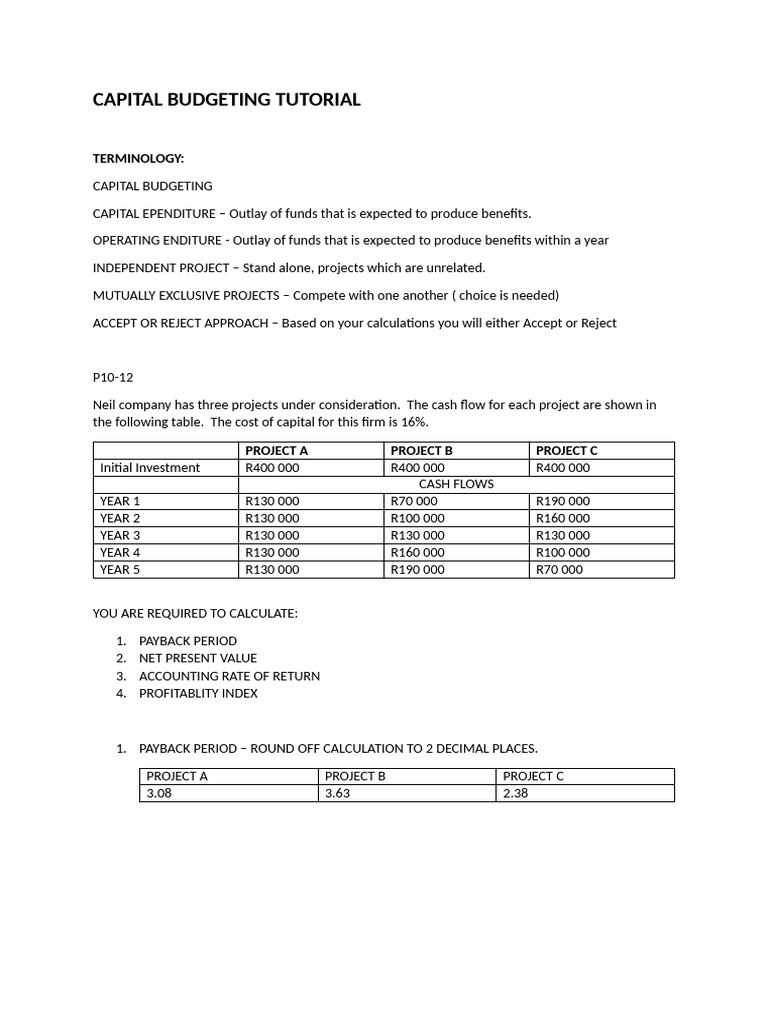 Capital Budgeting Tutorial With Solution.docx-4 | PDF | Net Present ...