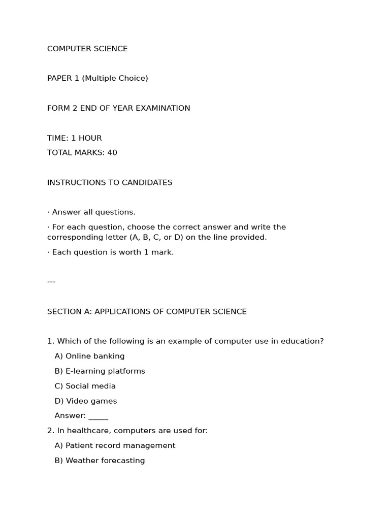 f2 Computers Paper 1 | PDF | Computer Network | Local Area Network