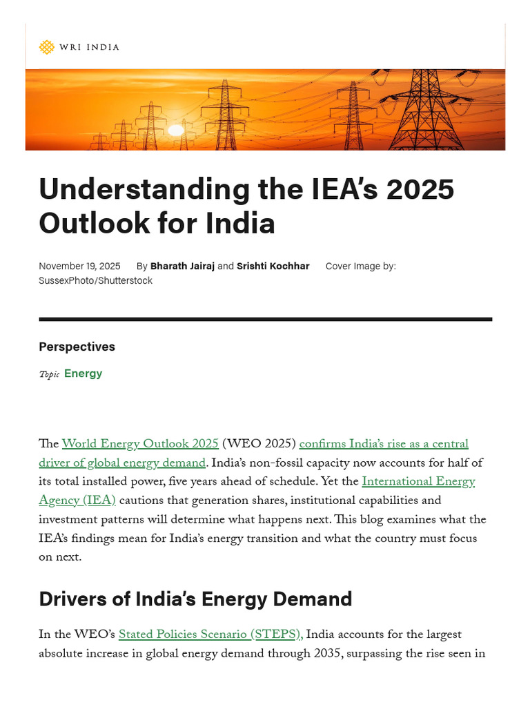 Understanding The IEA's 2025 Outlook For India - WRI India | PDF ...