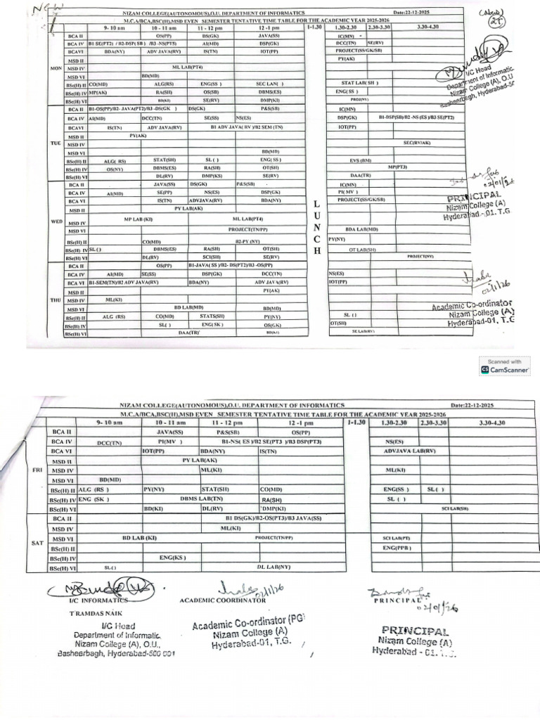 Even Semester Timetable 2026 | PDF