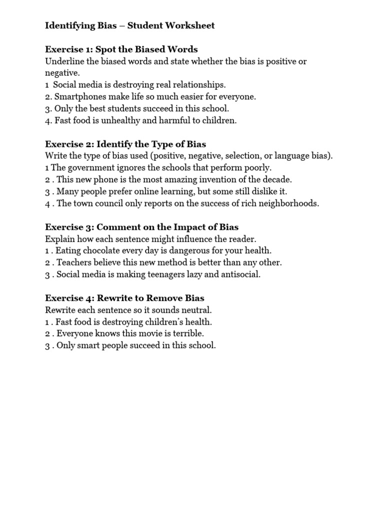 Identifying Bias - Student Worksheet | PDF