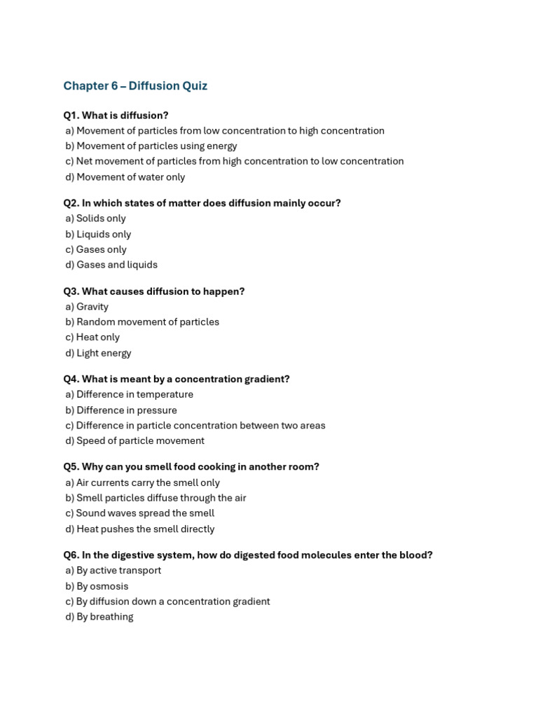 Diffusion Quiz | PDF