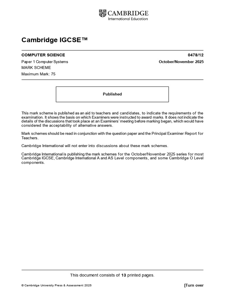 Cambridge IGCSE: Computer Science 0478/12 | PDF | World Wide Web ...