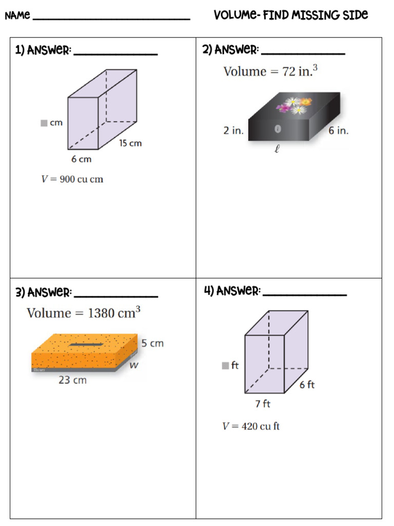 Richard Drewniak - 11.9 Volume Missing Side Lengths | PDF