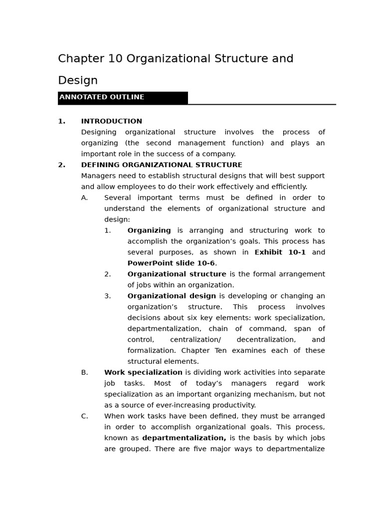 Chapter 10 Organizational Structure and Design | PDF | Organizational ...