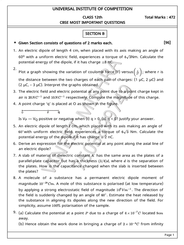 Cbse Most Important Questions | PDF | Photoelectric Effect | Electron
