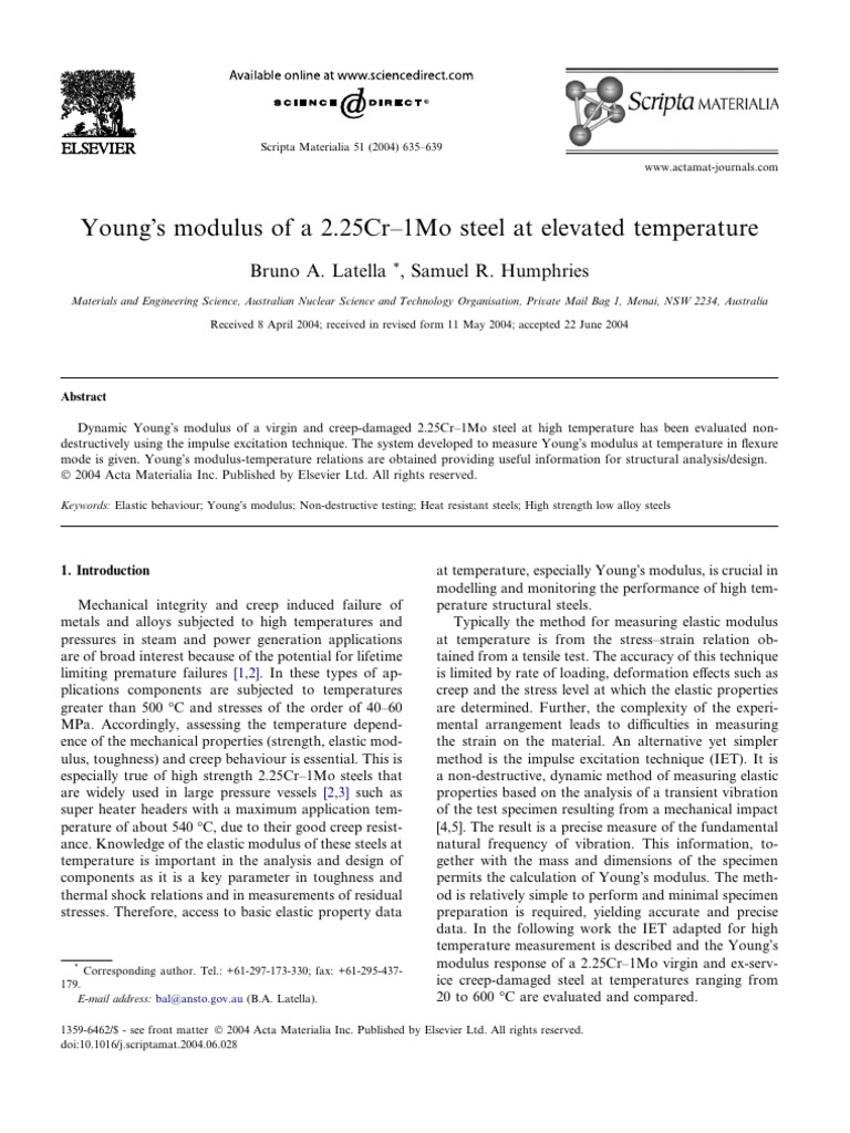 Latella and and Humphries (2004) | PDF | Young's Modulus | Elasticity ...