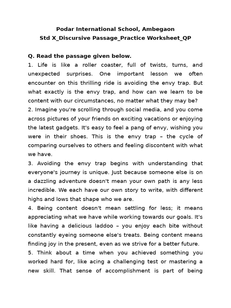 1725979817640.X Discursive Passage Practice Worksheet QP | PDF | Envy ...