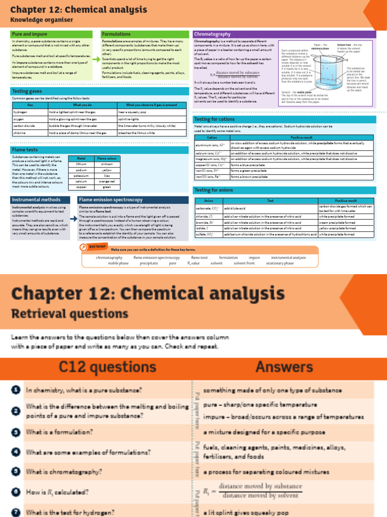 C12 Chemical Analysis - Knowledge Organiser (Single Science) | PDF ...