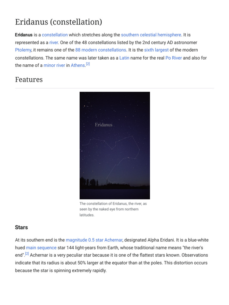 Eridanus (Constellation) - Wikipedia | PDF | Constellation | Stellar ...