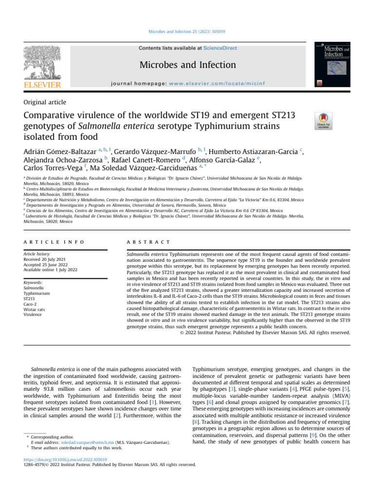 Comparative virulence of the worldwide ST19 and emergent ST213 ...