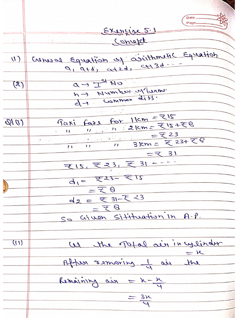 Class 10TH Mathematics Chapter 5 Arithmetic Progression | PDF