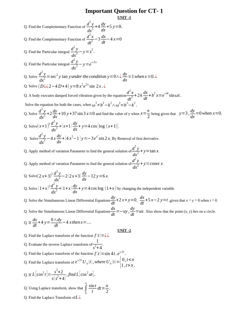 Important Question For CT 1 | PDF | Equations | Function (Mathematics)