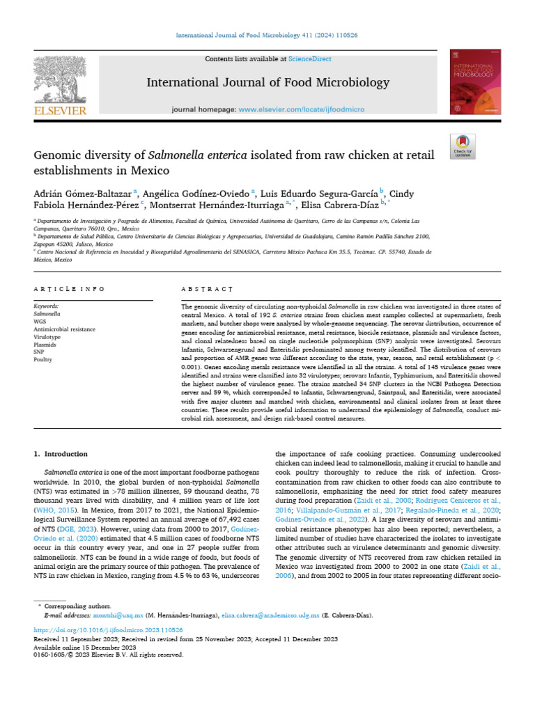 Genomic Diversity of Salmonella Enterica Isolated From Raw Chicken at ...