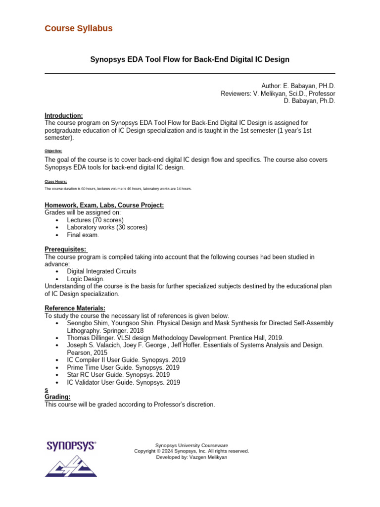 Synopsys Eda Tool Flow Back-End Syllabus | PDF | Electrical Engineering ...