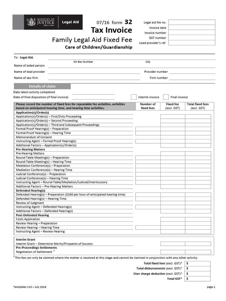 LA Form 32 0716 Family Legal Aid Tax Invoice Care of Children ...