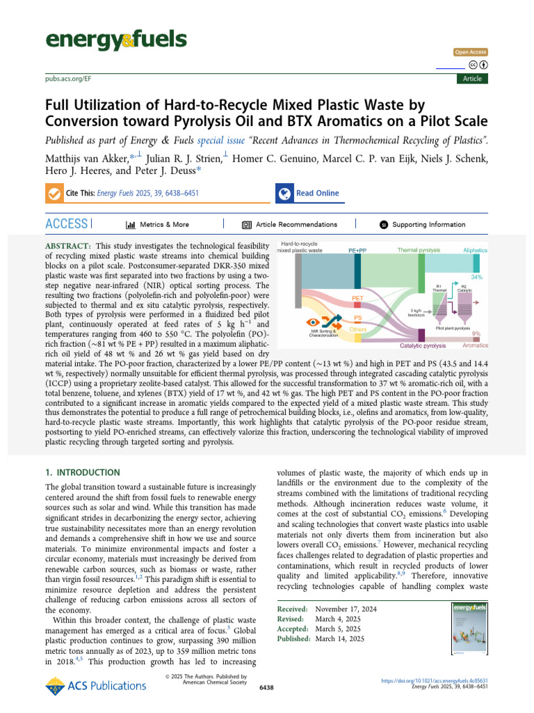 Full Utilization of Hard To Recycle Mixed Plastic Waste by Conversion ...