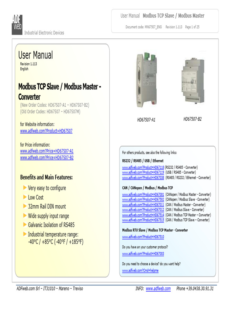 Modbus TCP Server RTU Master MN67507 ENG | PDF | Computer Network ...
